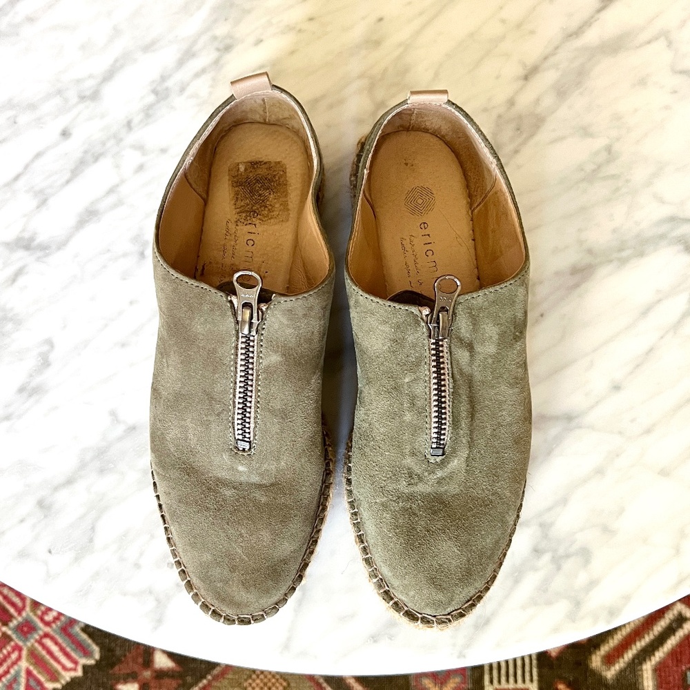 Eric Michael Olive Suede Zip Platform Espadrilles… - image 2